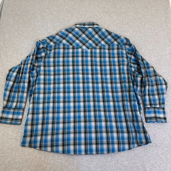Wrangler Shirt Mens Blue Metallic Pearl Snap Tinsel Plaid Saw Tooth Western 3XL - Picture 5 of 9